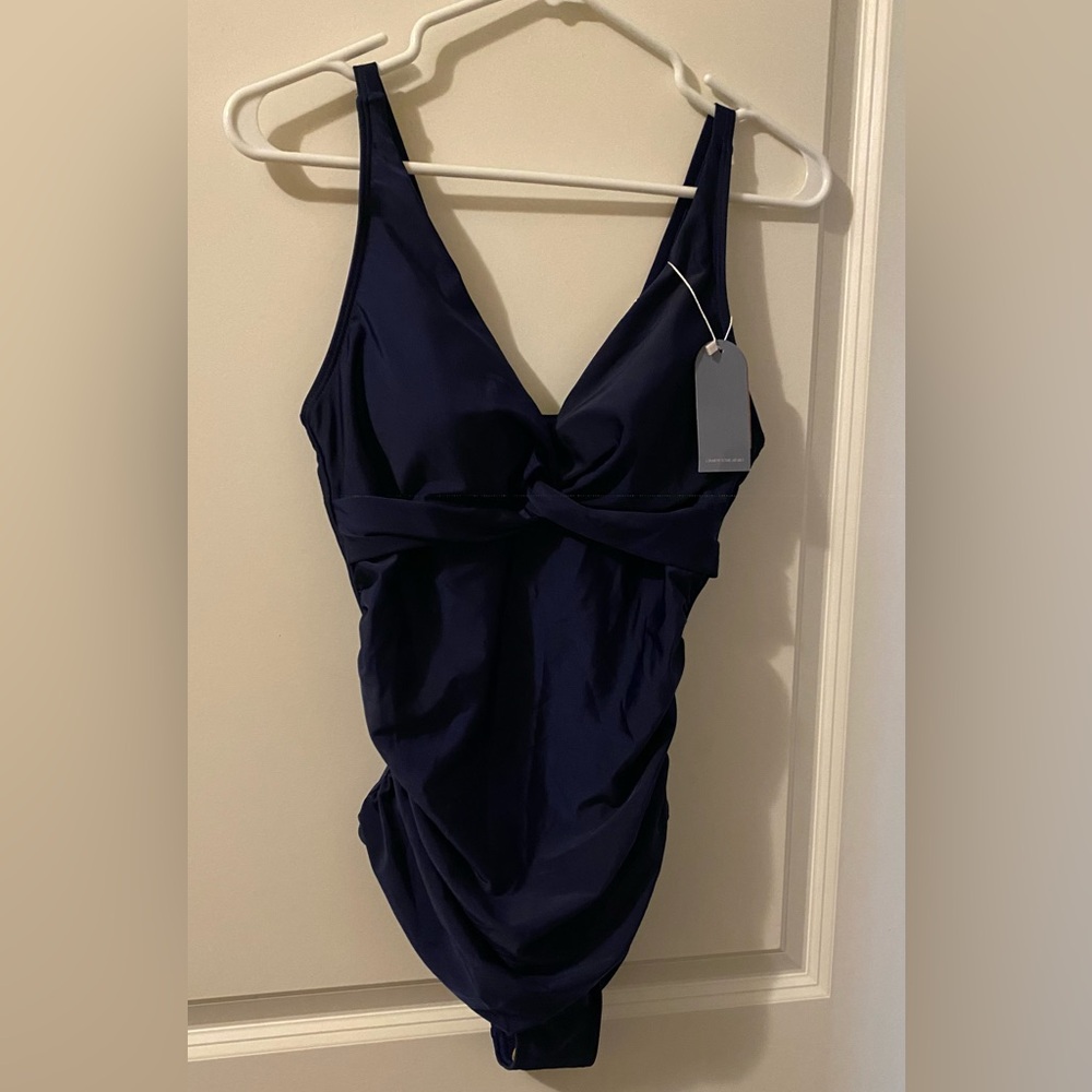 Smismivo Attractive plunge neck Navy Blue One-Piece Swimsuit high cut